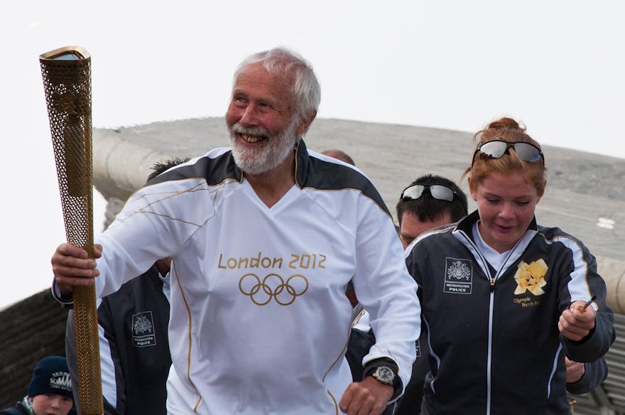 Mountaineer Chris Bonington carries Olympic Torch for the London 2012 Olympics