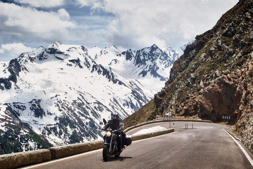 Motorcycling, Timmelsjoch, Otztal valley, Tyrol, Austria