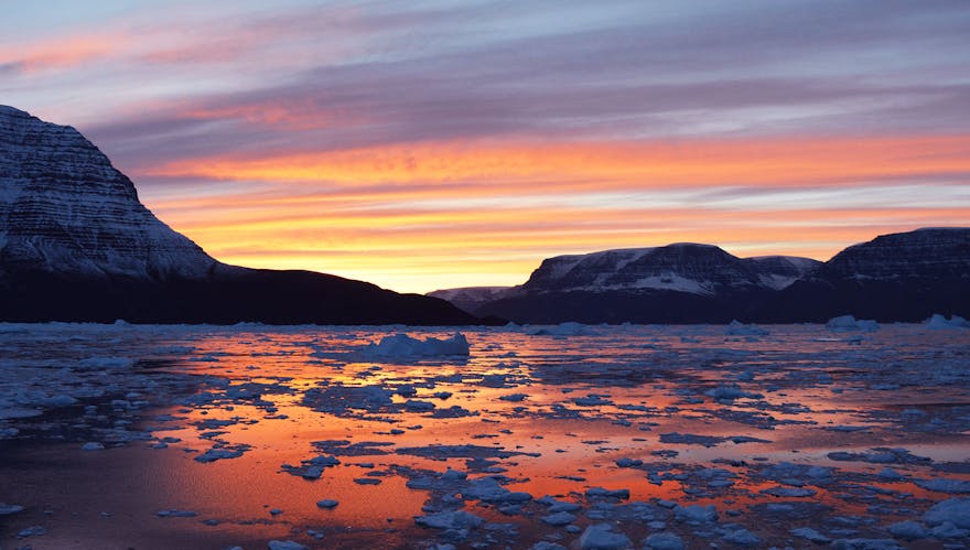 Greenland sunset, kayaking adventure