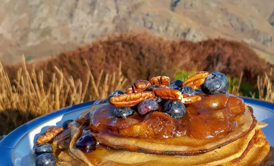 American pancakes cooked outdoors on the fells by Fell Foodie Harrison Ward